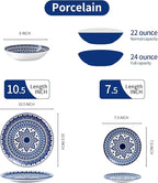 Bestone 12 Piece Round Kitchen Dinnerware Sets,Plates and Bowls sets,Dishes, Plates, Bowls, Dish Set，Plates and Bowls,Service for 4, Chip Resistant Porcelain ， Blue
