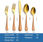 20-Piece Orange & Gold Silverware Set, 18/0 Stainless Steel Colorful Handle Flatware Set,Service for 4,Modern Cutlery Set Includes Dinner Knives Forks Spoons,Mirror Polished,Dishwasher Safe