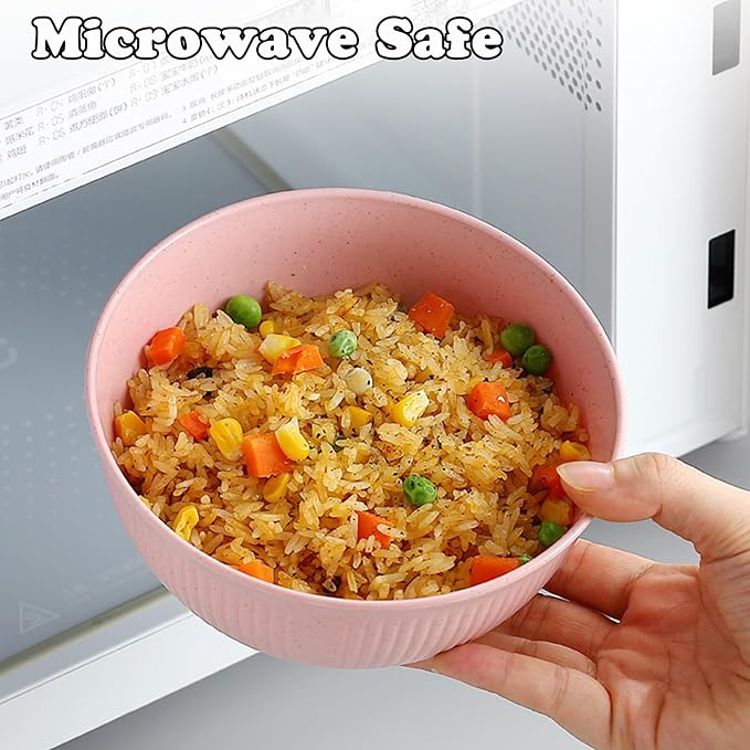 Unbreakable Wheat Straw Cereal Bowls Set of 6, 24 OZ Microwave and Dishwasher Safe Lightweight Soup and Salad Bowl Sets, Reusable Dessert Bowls for Rice, Pasta, Snack, Fruit, BPA Free (6 Colors)