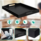 Bamboo Food Serving Tray with Handles, Breakfast Bed Tray for Tea,Snack,Dinner, Home Decorative Storage Food, Platter, Ottoman for Kitchen Counter, Bathroom, Restaurant (Black)