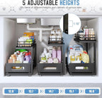 Under Sink Organizer Upgrade To Professional Rails,2-Tier Dual Pull Out Cabinet Storage,Height Adjustable Slide Out Drawers For Bathroom Kitchen,1 Pack-18.5"Dx12.8"-16.9"H,Black