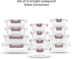 JoyJolt 24pc Borosilicate Glass Storage Containers with Lids | 12 Airtight/Freezer Safe Food Storage Containers for Pantry and Kitchen | Meal Prep Container for Lunch | Glass meal Set