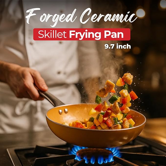 SALFORD 9.7 Inch Nonstick Frying Pan - Ceramic Forged Skillet for Egg Omelet & Pancakes with Bakelite Handle Chef Pan, Induction Compatible - PTFE, PFAS & PFOA Free