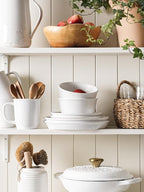 LE TAUCI Dinnerware Sets with Mugs for 4, Stoneware Plates and Bowls Set, Stackable, Microwave & Dishwasher Safe Ceramic Dishes, 16-Piece, White (10" Dinner & 8" Salad Plates, 6" Bowls, 18 oz Cups)