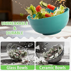 60 OZ Large Salad Bowls, Wheat Straw Camping Bowl Set of 6, Unbreakable Plastic Serving Bowls, Microwave & Dishwasher Safe Large Dinner Bowl for Kitchen & Outdoor, Green