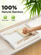 Bamboo Bed Tray for Breakfast, Snack Table with Folding Legs for Eating, Sofa, Couch, Working by Pipishell (White)