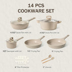 CAROTE 14 Pcs Pots and Pans Set Nonstick, Induction Kitchen Cookware Sets, Non Stick Kitchen Cooking Set with Frying Pans Set