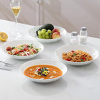 Bone China Pasta Bowls Set of 4, 23.5oz Soup Bowls White Salad Bowl, 8 inch Pasta Bowls Lightweight Wide Shallow Kitchen Plates for Serving Dinner - Microwave Dishwasher Safe, Kitchen Gifts