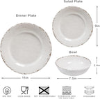 Farmhouse Melamine Dinnerware Sets,12 Pieces Dishes Dinnerware Set,Service for 4 Lightweight Kitchen Plates and Bowls Sets, Great for Casual dining and Outdoor Parties Camping or RVs, White