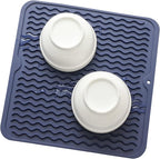 MicoYang Silicone Dish Drying Mat for Multiple Usage,Easy clean,Eco-friendly,Heat-resistant Silicone Mat for Kitchen Counter or Sink,Refrigerator or Drawer liner Navy Blue M 12 inches x 12 inches