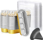 Mini Loaf Baking Pans with Lids And Spoons (100 Pack, 6.8oz) Rectangle Aluminum Foil Baking Pans Tins Containers - Cupcake Containers Wrappers Cheesecake Creme Brulee Ramekins