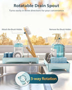 Minimalist Sink Caddy, Rustproof Sponge Holder for Kitchen Sink with 304 Stainless-Steel Brush Holder, Countertop Rack Organizer with Raised Ridges & Silicone Drain Tube (Pastel Blue, Large)