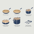 Ninja Ceramic Cookware Set, Extended Life 11-Piece Kitchen Cookware Sets with Comfort Grip, Nonstick Fry Pans, Pots, PTFE Free, Oven & Dishwasher Safe, Stovetop Compatible, Navy Blue, CW49011