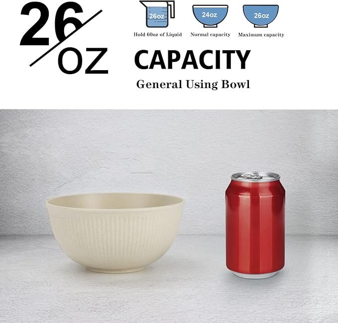 Wrova Wheat Straw Bowl Sets of 8,Unbreakable Cereal Bowl 26 OZ,Microwave and Dishwasher Safe Bowls,Kids Bowl suitable for Cereal,Salad,Snack and Soup. Winter-Snow Series