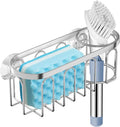 Yazoni 2-in-1 Sponge Holder for Kitchen Sink, Sink Caddy Kitchen Sink Organizer with 3 Suction Cups, No Drill Rustproof Sink Sponge Holder for Dish Brush, Soap & Sponge (Silver)