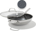 OXO Hybrid 12” Nonstick Wok with Glass Lid, PFAS-Free Ceramic Stir-Fry Pan, Induction & All Cooktop Compatible, Dishwasher Safe, Fusion Boost Tech for Powerful Searing, Mirror Polished Tri-Ply