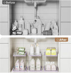 3 Pack Bathroom Organizers and Storage - Multi-Purpose,2-Tier Clear Pull Out Organization for Bathroom,Under Sink,Kitchen,Vanity,Countertop,Cabinet,Pantry & Medicine Cabinet,Pink