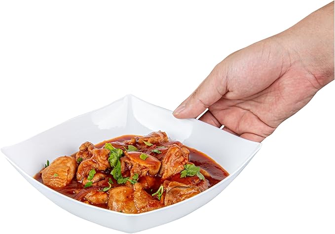 Restaurantware Moderna 32 Ounce Fancy Plastic Bowls 10 Square Disposable Salad Bowls - Durable Heavy-duty White Plastic Bowls For Warm And Cold Foods