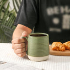 Large Ceramic Coffee Mugs Set - 15 OZ Porcelain Coffee Latte Cups Set of 4 with Handle Perfect for Cappuccino, Tea, Mocha, Hot or Cold Drinks, Unique Glaze Design for Home, Cafe and Coffee Bar, Green