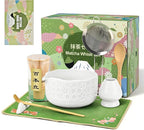 Matcha Whisk Set, 7 Pcs Matcha Making Kit with Matcha Bowl, Matcha Whisk and Holder, Bamboo Scoop, Scoop Rest, Sifter and Tea Towel，Gifts for Christmas Birthday