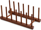 HBlife 6 Slots Teak Dish Plate Bowl Cup Book Pot Lid Cutting Board Drying Rack Stand Drainer Storage Holder Organizer Kitchen Cabinet（Keep Dry）