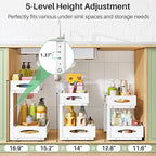 Under Sink Organizer, 2 Pack 2 Tier Pull out Cabinet Organizer Baskets with Mesh Sliding Drawers, Slide out Sink Storage Shelves for Kitchen, Bathroom, Pantry, Cabinet Organizers and Storage(White)
