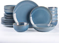 GBHOME Dinnerware Sets with Double Bowls for 6, 24 Pieces Stoneware Plates and Bowls Set, Scratch Resistant Ceramic Dishes Set, Dishwasher & Microwave Safe-Alaskan Blue