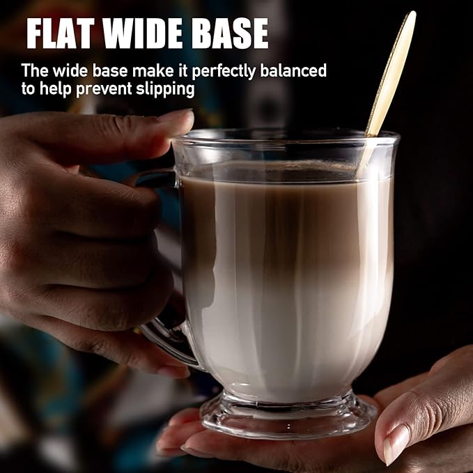 Glass Mug Set of 8, 15 oz Large Capacity Coffee Mugs with Handles, Clear, with 8 Spoons; Ideal for Latte, Espresso, Juice, Tea