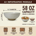 Large Ceramic Dinner Bowl - Handmade Salad Bowl Set, 58 oz. Dishwasher and Oven Safe, Vanilla White 9.5 inch”