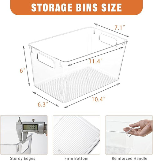 6 Pack Large Clear Plastic Storage Bins,Plastic Containers with Handle for Pantry Organizer and Storage,Perfect for Kitchen,Fridge,Cabinet, Closet,Bathroom Under Sink Storage