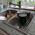 Ahyuan Roll up Dish Drying Rack Over The Sink Kitchen Roll up Sink Drying Rack Stainless Still Portable Drainer Foldable Dish Rack (Warm Gray, 17.8''X13.5'')