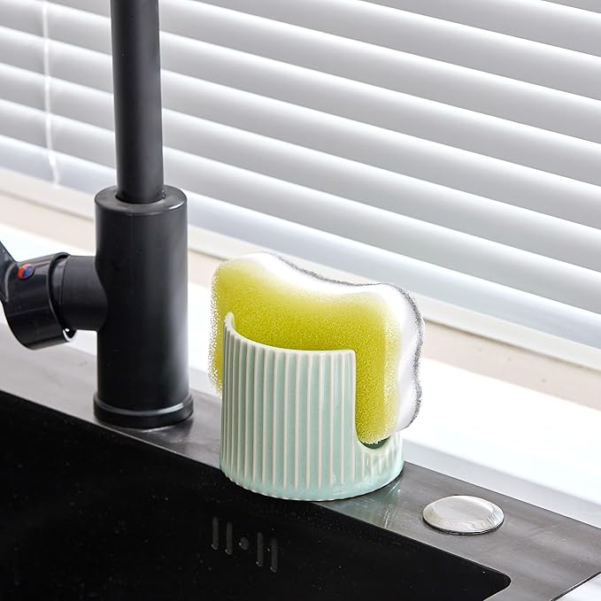 Ceramic Sponge Holder for Kitchen Sink, Sink Caddy Organizer,Dish Sponge Holder for Bathroom, Kitchen,Sink,Farmhouse Kitchen soap Holder and Sink Accessories for countertop,(vingreen)