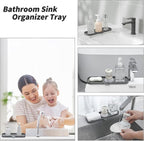 MicoYang Silicone Bathroom Soap Dishes with Drain Spout-Bathroom and Kitchen Sink Organizer,Sponge Holder,Dish Soap Tray,Perfect for Dispenser,Scrubber,Bottle,Cup on Sink or Counter-Grey 12"×4"