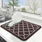 WISELIFE Dish Drying Mat Super Absorbent Drying Mat Large Dish Drying Mats for Kitchen Counter Easy Clean Dish Mat Kitchen Drying Mat15"x 18" Stylish Chocolate