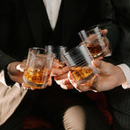 Joeyan Hand Blown Etched Whiskey Glasses,Old Fashioned Tumblers with Stripes Dots Pattern,Clear Carved Rocks Glasses,Scotch Bourbon Glassware for Party Anniversary,13.5 oz,Set of 4,Dishwasher Safe