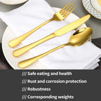 60-Piece Gold Silverware Set with Steak Knives Gold Stainless Steel Flatware Set for 10 Food Grade Tableware Cutlery Set Rust-proof, Mirror Polished, Dishwasher Safe