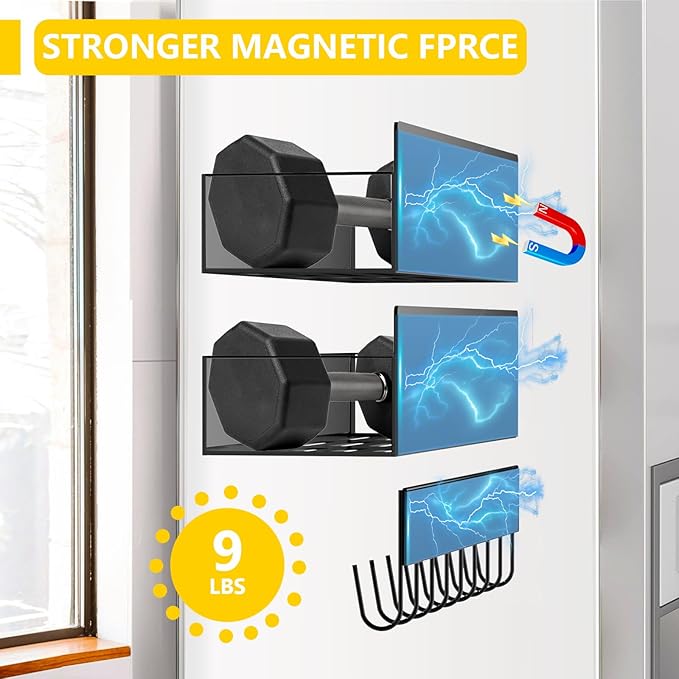 Magnetic Spice Rack for Refrigerator Seasoning Organizer for Spice Fridge Shelf storage Magnetic Shelf with Hook for Oven(6pack) (4Rack1hook-black)