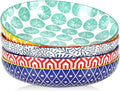 Selamica 9.6" Pasta Bowls Set of 4, 51 OZ Large Salad Bowls, Ceramic Wide and Shallow Serving Bowls for Soup, Dinner, Microwave & Dishwasher Safe, Assorted Colors