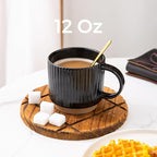 GBhome 12OZ Stackable Coffee Mugs, Ceramic Coffee Mugs with Texture Patterns for Man,Woman,Dad,Mom, Modern Coffee Mugs Set of 4 for Latte/Cappuccino/Cocoa. Dishwasher&Microwave Safe, Black