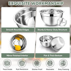 TeamFar Mixing Bowls with Lids, 5-Piece Stainless Steel Metal Nesting Salad Bowl for Mixing Prepping, Healthy & Heavy Duty, Airtight Lids & Dishwasher Safe, 4.5/3/1.5/1/0.7 QT-Khaki