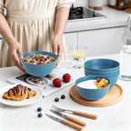 26 OZ Wheat Straw Bowls Set of 6, Reusable Plastic Kitchen Bowls, Unbreakable Bowls Set for Cereal, Salad, Snack, Soup, Ideal for Indoor & Outdoor, Microwave & Dishwasher Safe, Blue