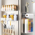 Magnetic Spice Rack for Refrigerator,6 Pack Magnetic Shelf,Fridge Magnet Organizer with Paper Towel Holder,Utensils Racks,Hook Rack,Deepened Basket,Fridge Organizers and Storage Clear(6 Pack)