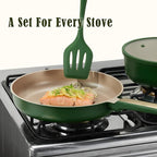 CAROTE 9.5'' and 11'' Nonstick Frying Pans Skillet, NonStick Fry Pan Egg Pan Omelet Pans,Healthy & PFOA Free, Induction-Compatible, Dishwasher Safe & Includes Silicone Spatula，Green