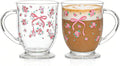 KEMORELA 16oz Coquette Cute Pink Bow Glasses Cups 2pcs, Cute with Handle, Aesthetic Iced Coffee Cup, Best Friend Birthday Gifts for Women Friendship Gifts for Hot Cold Drinks-Dishwasher Safe