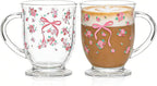 KEMORELA 16oz Coquette Cute Pink Bow Glasses Cups 2pcs, Cute with Handle, Aesthetic Iced Coffee Cup, Best Friend Birthday Gifts for Women Friendship Gifts for Hot Cold Drinks-Dishwasher Safe