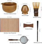 Matcha Whisk Set, 7-Piece Matcha Kit with Ceramic Matcha Bowl, Bamboo Whisk, Scoop & Sifter - Complete Matcha Tea Set Perfect for Beginners & Matcha Lovers, Brown