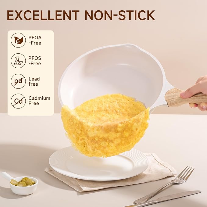 JEETEE 11 Inch Nonstick Frying Pan, Stone Coating Cookware, Nonstick Omelette Pan with Heat-Resistant Handle, Induction Skillet for Eggs (Beige)