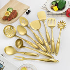 304 Stainlss Steel Kitchen Utensils Set, 10 Pcs Metal Cooking Utensil, Matte Kitchen Gadget Cookware and Kitchen Tool Set, Dishwasher Safe(Gold)