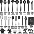 43 Pcs AIKKIL Kitchen Utensils Set, Heat Resistant Silicone Cooking Kitchen Utensils Set with Holder, Spoon, Spatula, Kitchen Gadgets Tools Set For Nonstick Cookware, Dishwasher(BPA Free, Black)