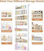 MIAOLI Over the Door Pantry Organizer, 8-Tier Adjustable Spice Rack Cabinet Door Shelves, Hanging Seasoning Organizer for Kitchen Bathroom, Laundry Room Organization, White